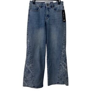 Tribal‎ Jeans Audrey Mid-Rise Wide Leg Crop Paisley Print Denim Blue Size 6 NEW